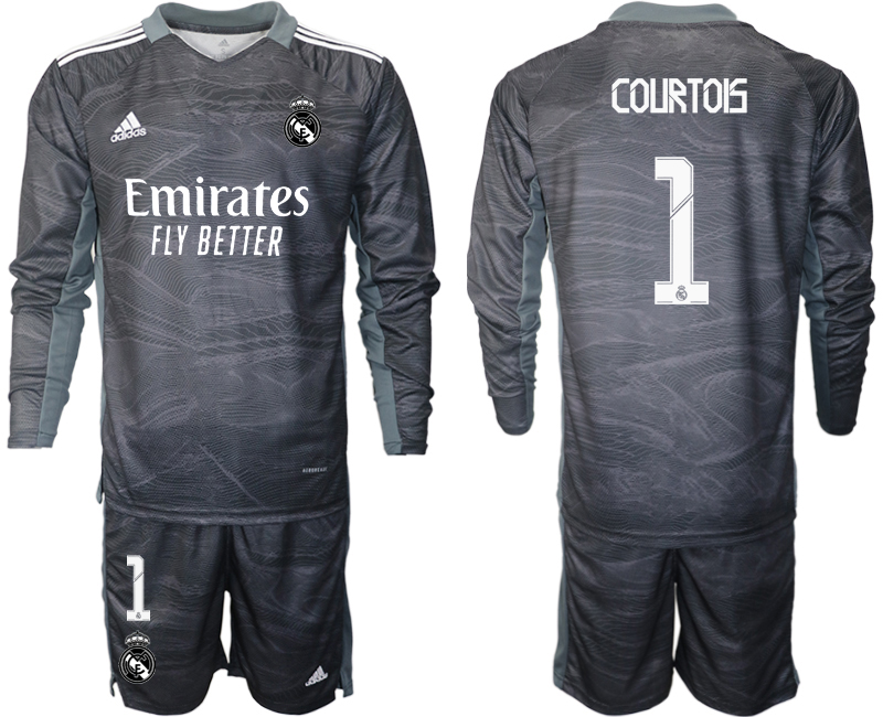Men 2021-2022 Club Real Madrid black Long Sleeve goalkeeper #1 Soccer Jersey->real madrid jersey->Soccer Club Jersey